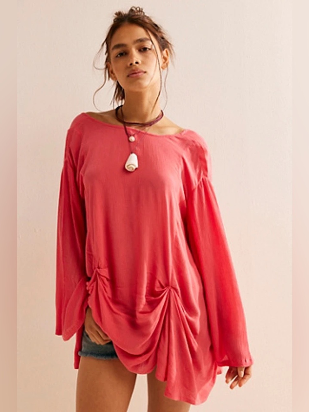 Free People Sea Salt V-Back Ruched Tunic Top